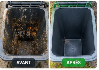 Poubelle avant et après nettoyage et désinfection